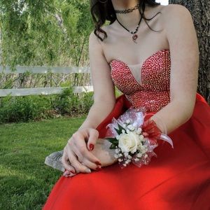 Red Sparkly corseted prom dress